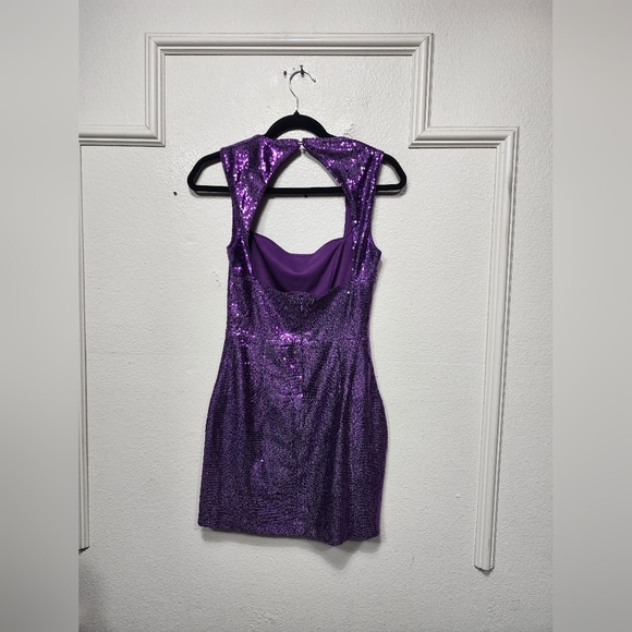 Lulus Shimmering Confidence Shiny Purple Sequin Cutout Mini Dress Party Prom - Picture 8 of 8